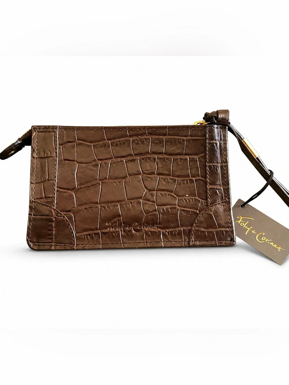 NWT!!🔥 Foley & Corinna Framed Brown Croc bossed Wristlet--Ret $95